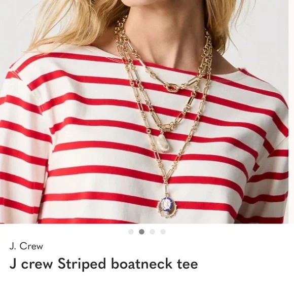 J. Crew Red & White Striped Boatneck Top - Picture 2 of 4